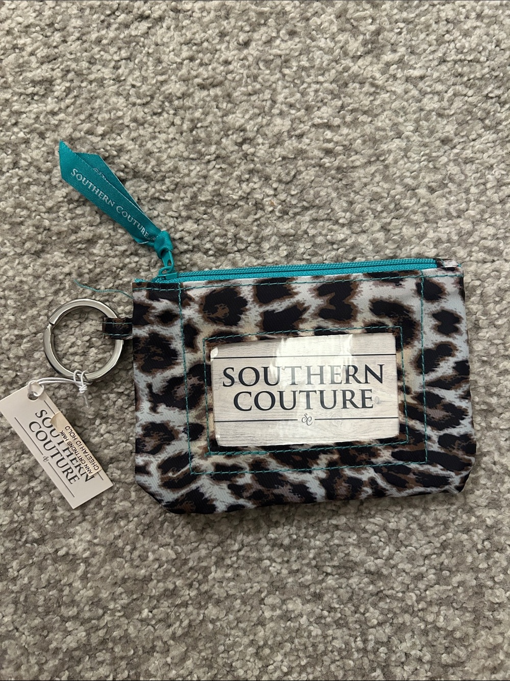 Southern Couture Teal-Trim Leopard Card Holder Wallet